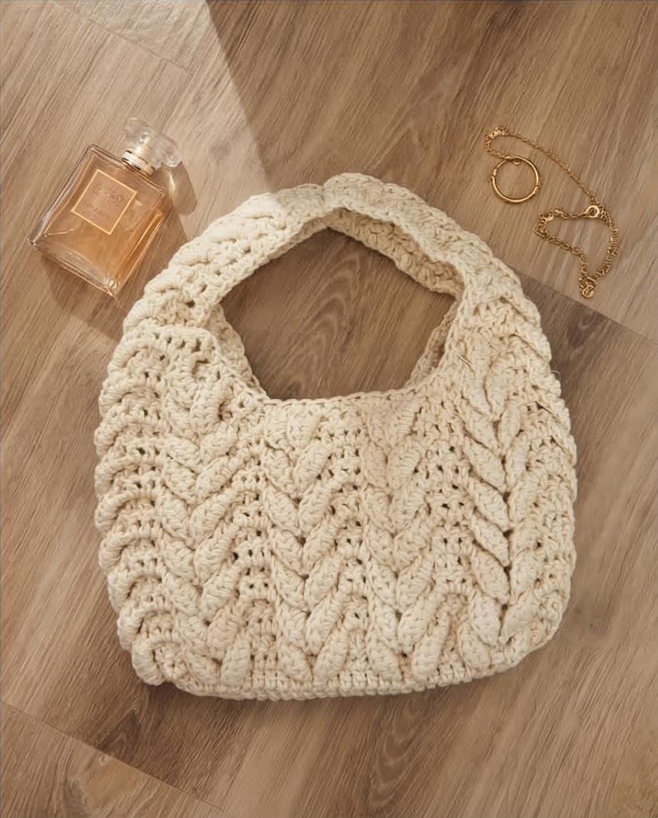 Borsa a mano da donna VT Bags in tela color crema, stile boho