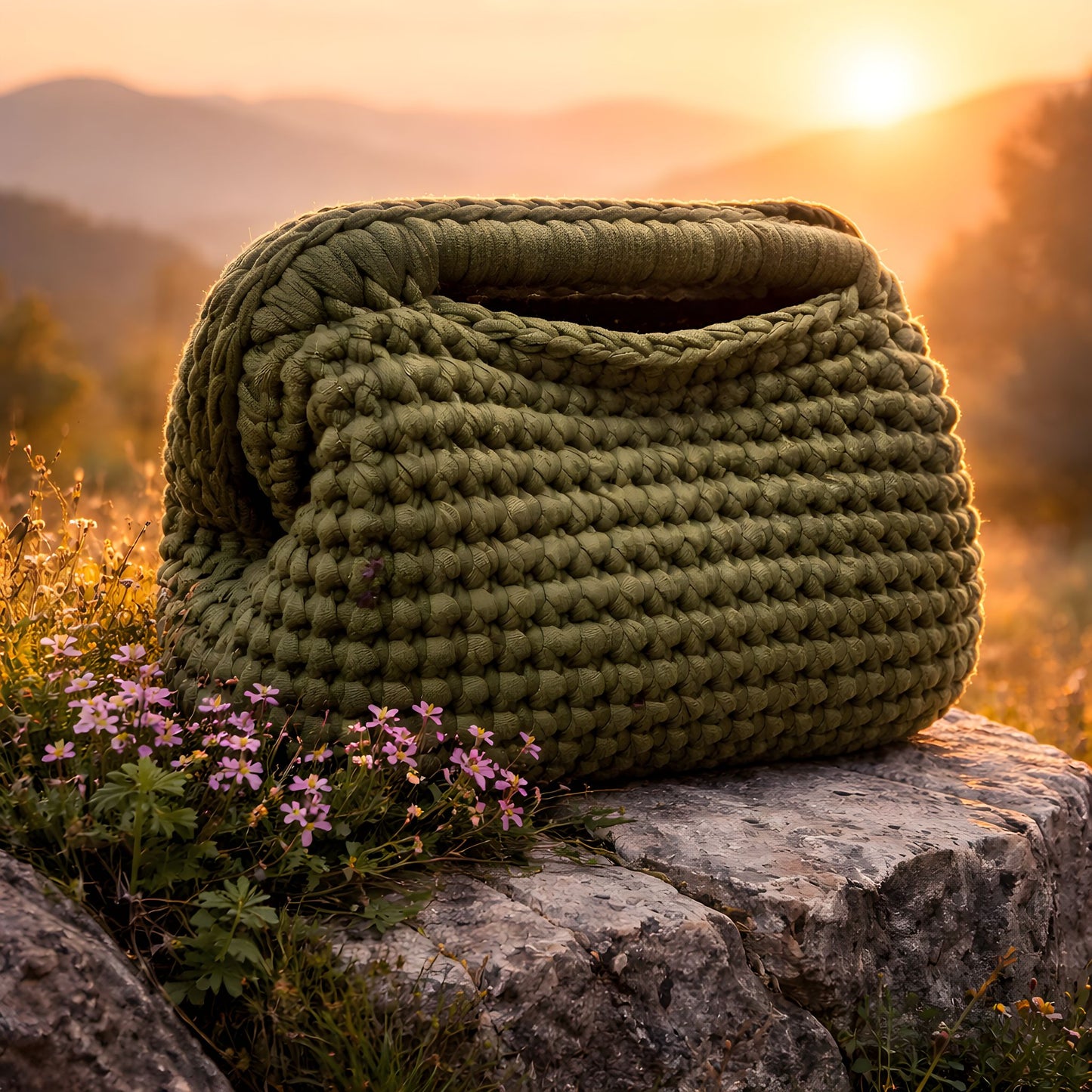 Olive Green Handmade Bag with Hard Base and Closure