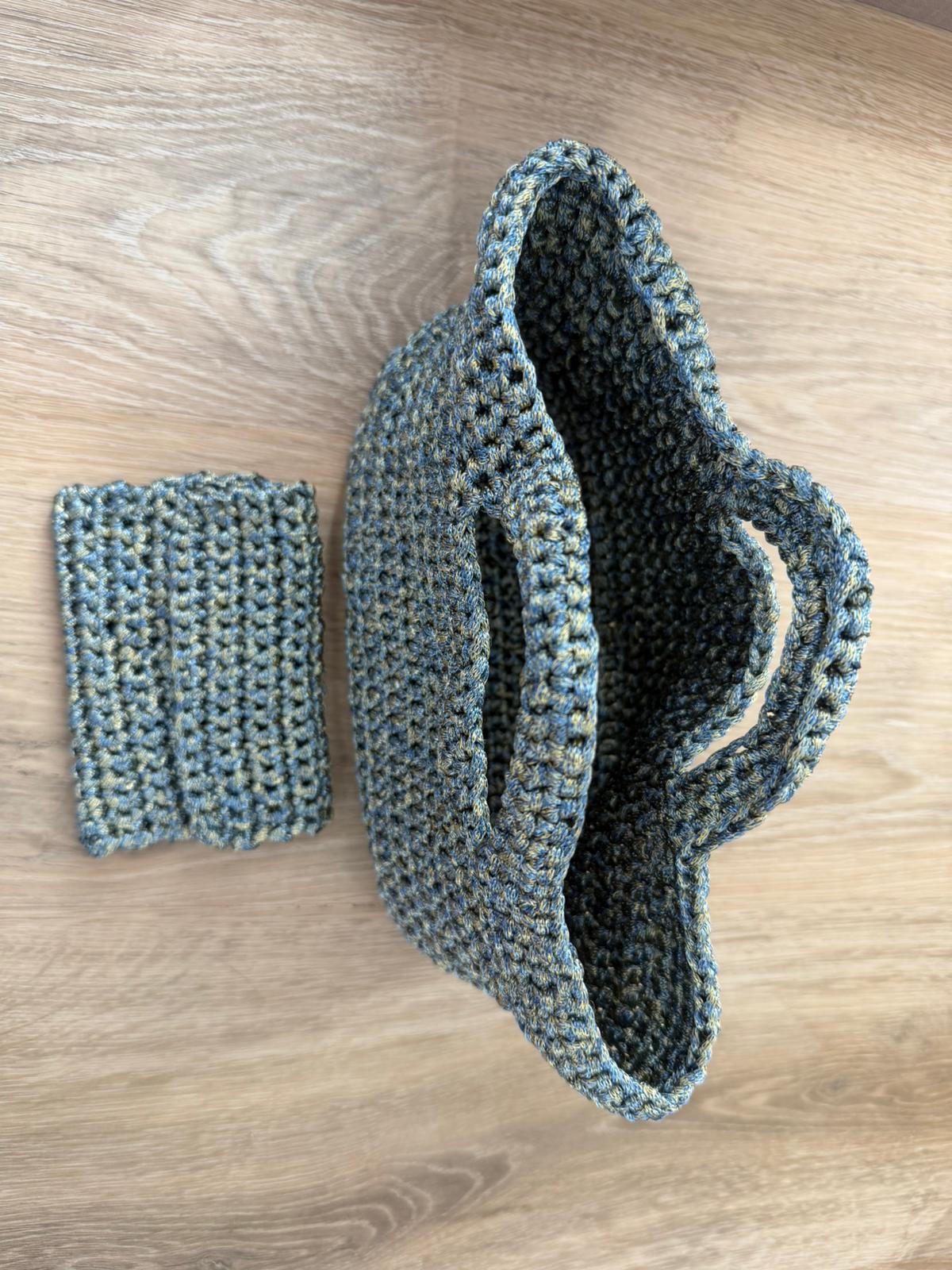 HANDMADE BAG WITH MATCHING COIN PURSE – GREY MELANGE WITH GOLD HINTS