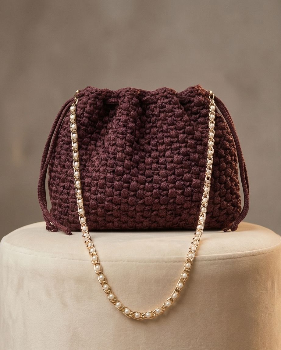 BURGUNDY PEARL BUCKET BAG