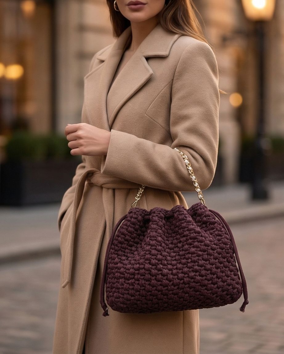 BURGUNDY PEARL BUCKET BAG