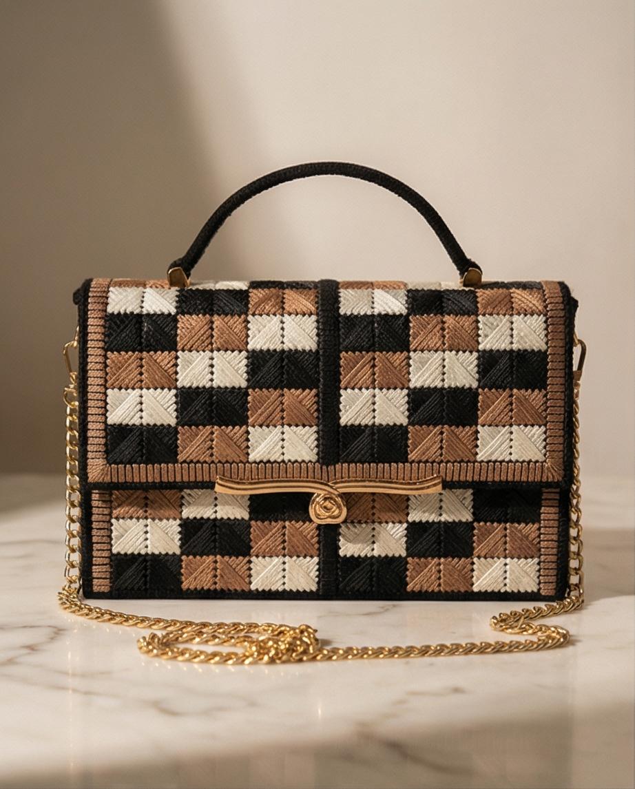 Luxury Handmade Bag Black & Gold – Borsa Artigianale con Catena Dorata