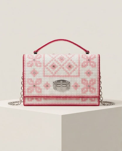Pink & White Artisan Bag – Unique Elegance