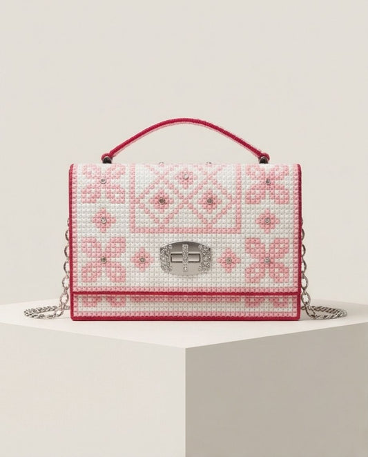 Pink & White Artisan Bag – Unique Elegance