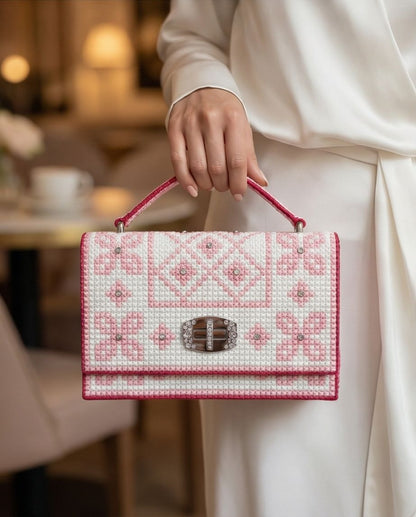Pink & White Artisan Bag – Unique Elegance