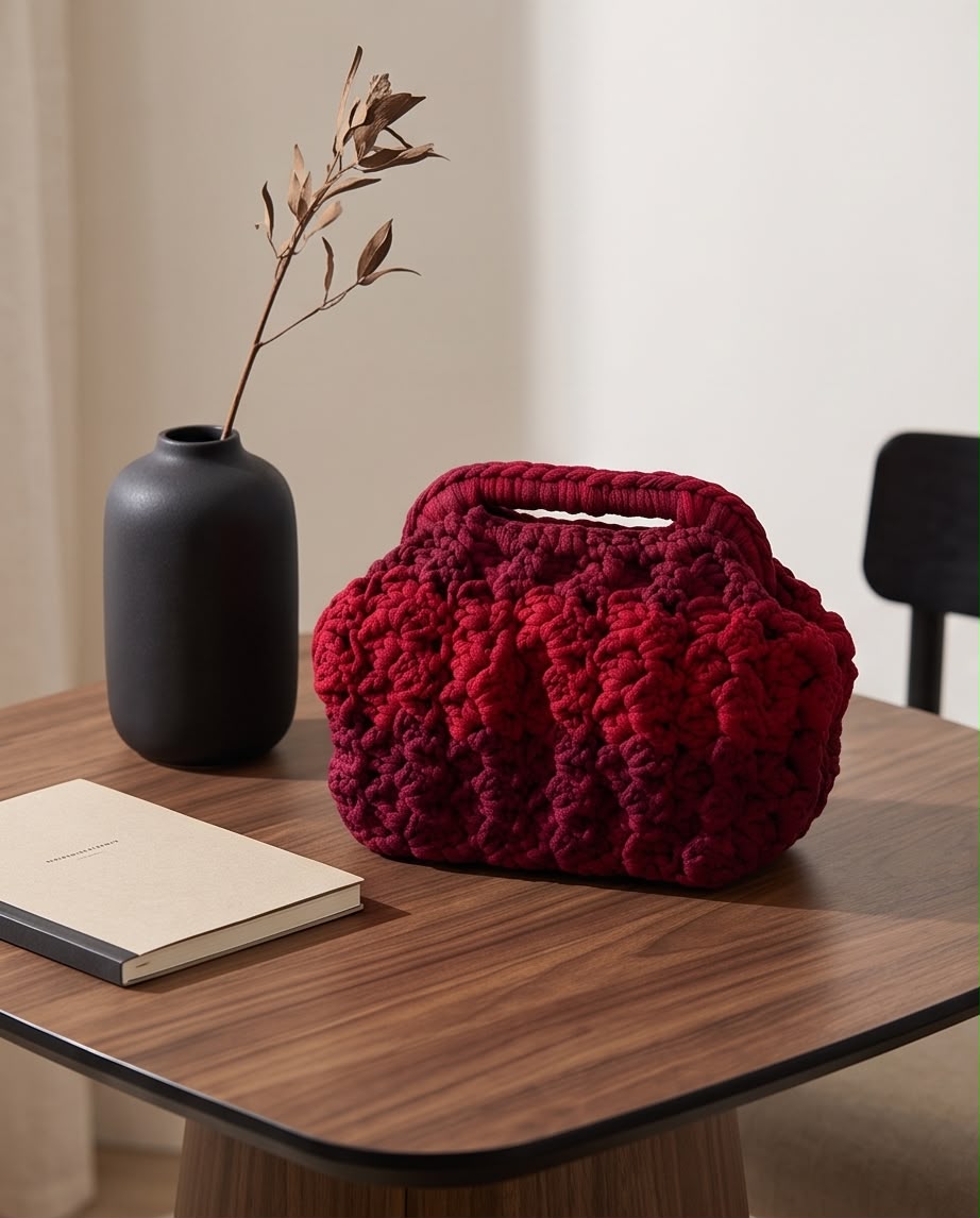 VTBags Burgundy Floral Handmade Crochet Clutch Bag