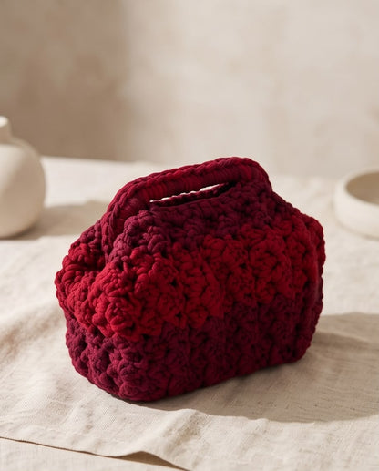 VTBags Burgundy Floral Handmade Crochet Clutch Bag