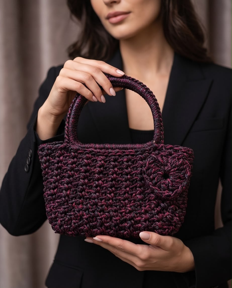 VTBags Burgundy Shimmer Crochet Mini Handbag
