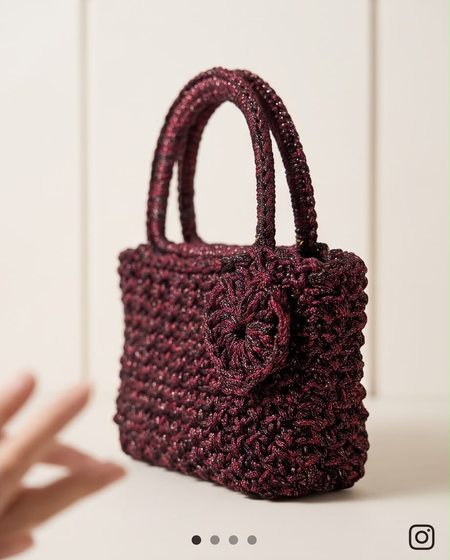 VTBags Burgundy Shimmer Crochet Mini Handbag