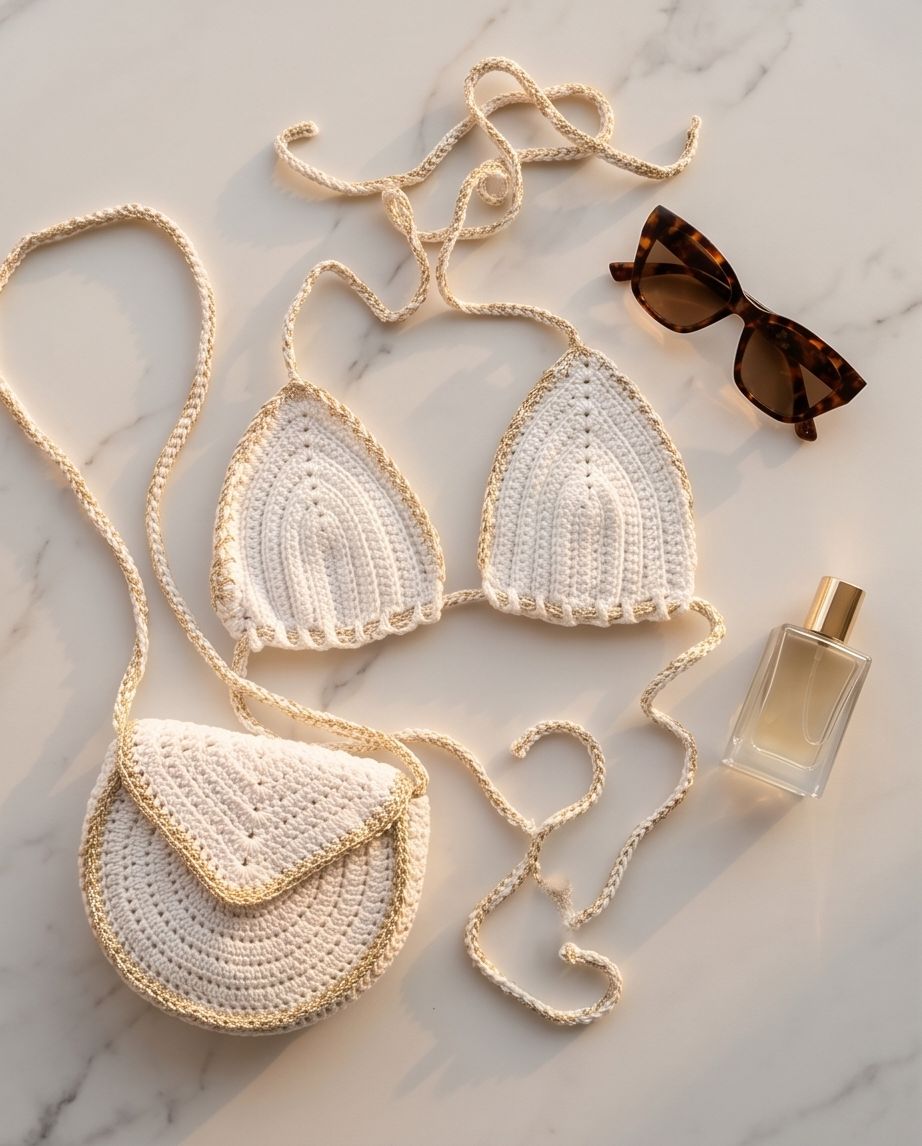 CROCHET BIKINI TOP – WHITE & GOLD EDITION