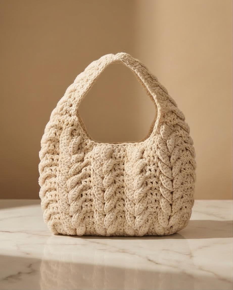 Borsa a mano da donna VT Bags in tela color crema, stile boho