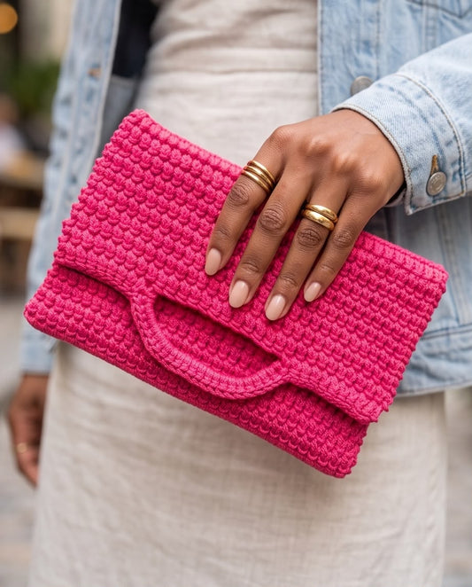 VTBags Fuchsia Pink Crochet Pochette