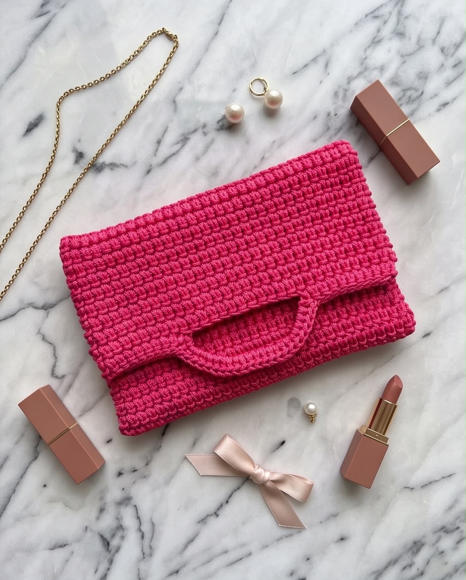VTBags Fuchsia Pink Crochet Pochette