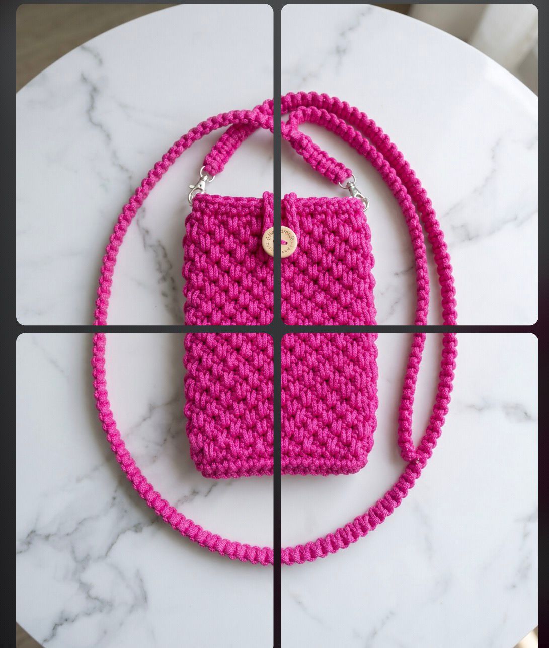 Handmade Crochet Phone Bag – Fuchsia Crossbody Mini VTBag