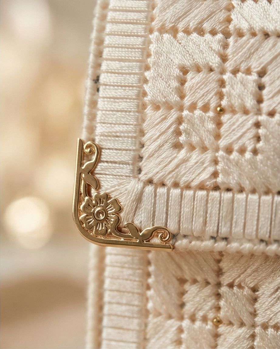 Ivory Luxury Handmade Bag – Borsa Elegante Artigianale con Catena Oro