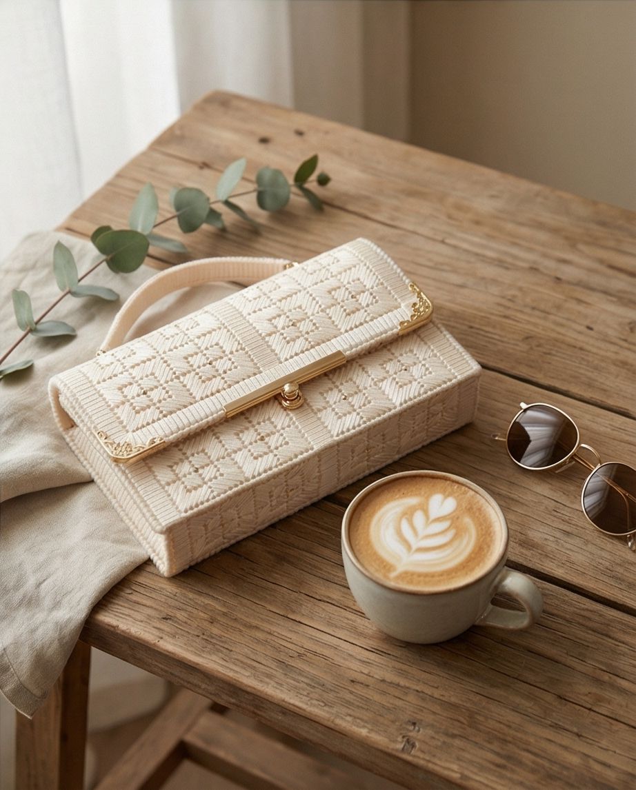 Ivory Luxury Handmade Bag – Borsa Elegante Artigianale con Catena Oro