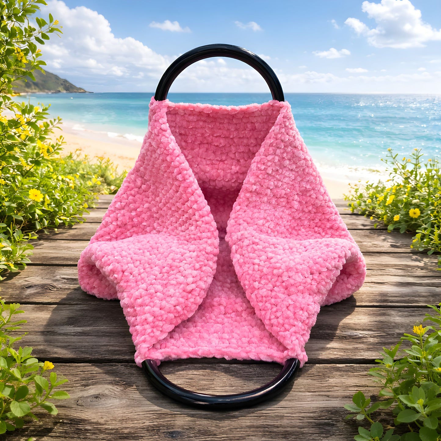 Handmade Pink Chenille Bag with Rigid Handles