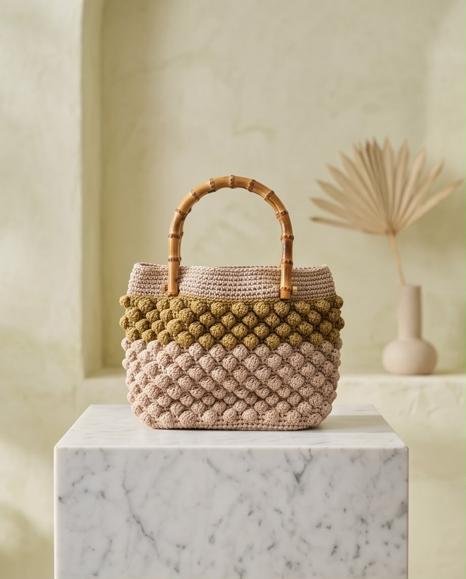 VTBags Neutral Bamboo Crochet Handbag