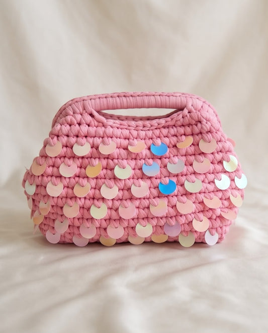 VTBags Pink Floral Handmade Crochet Clutch Bag