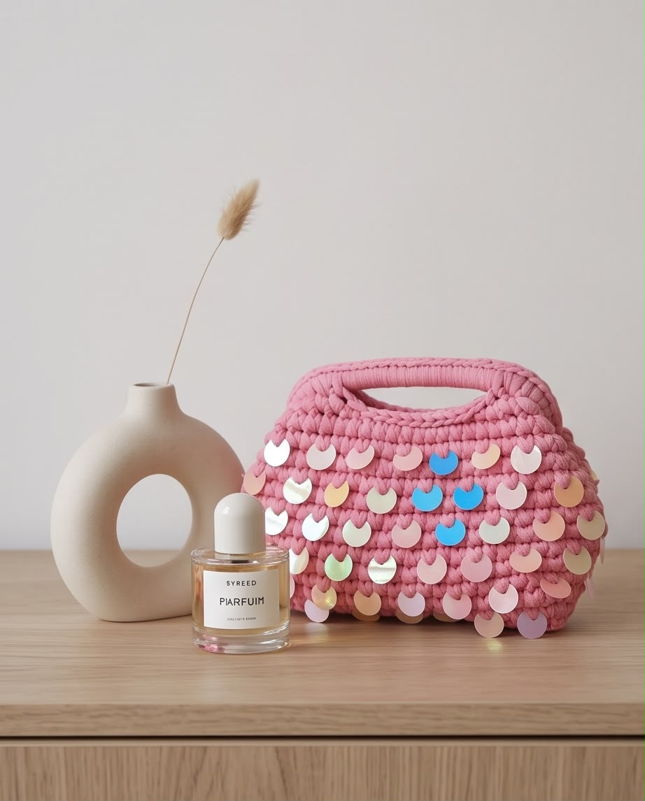 VTBags Pink Floral Handmade Crochet Clutch Bag