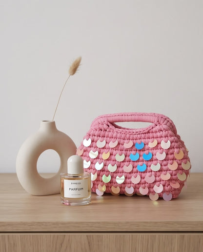 VTBags Pink Floral Handmade Crochet Clutch Bag