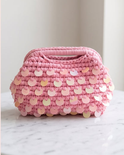 VTBags Pink Floral Handmade Crochet Clutch Bag
