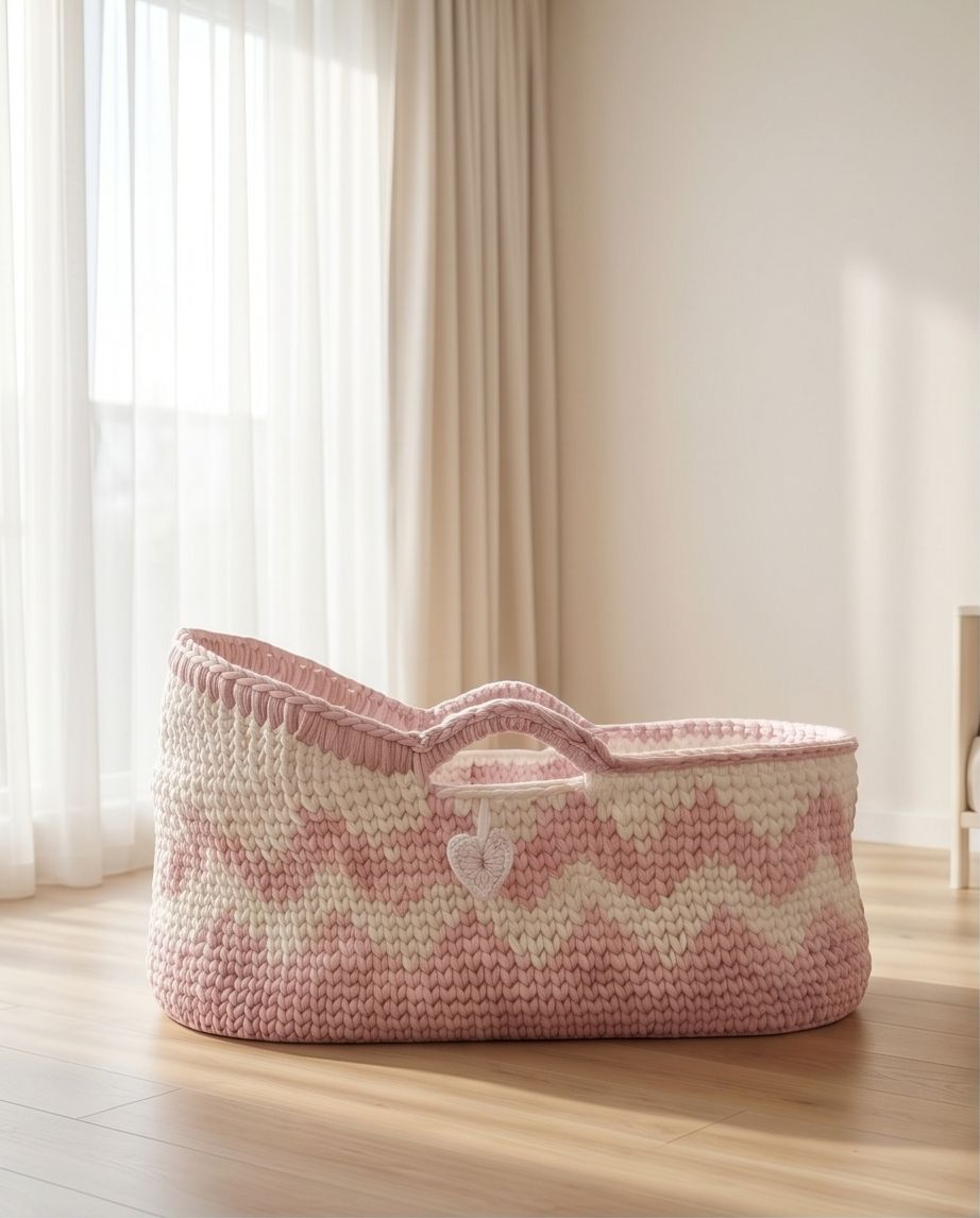 Premium Handmade Baby Cradle – Pink & Cream