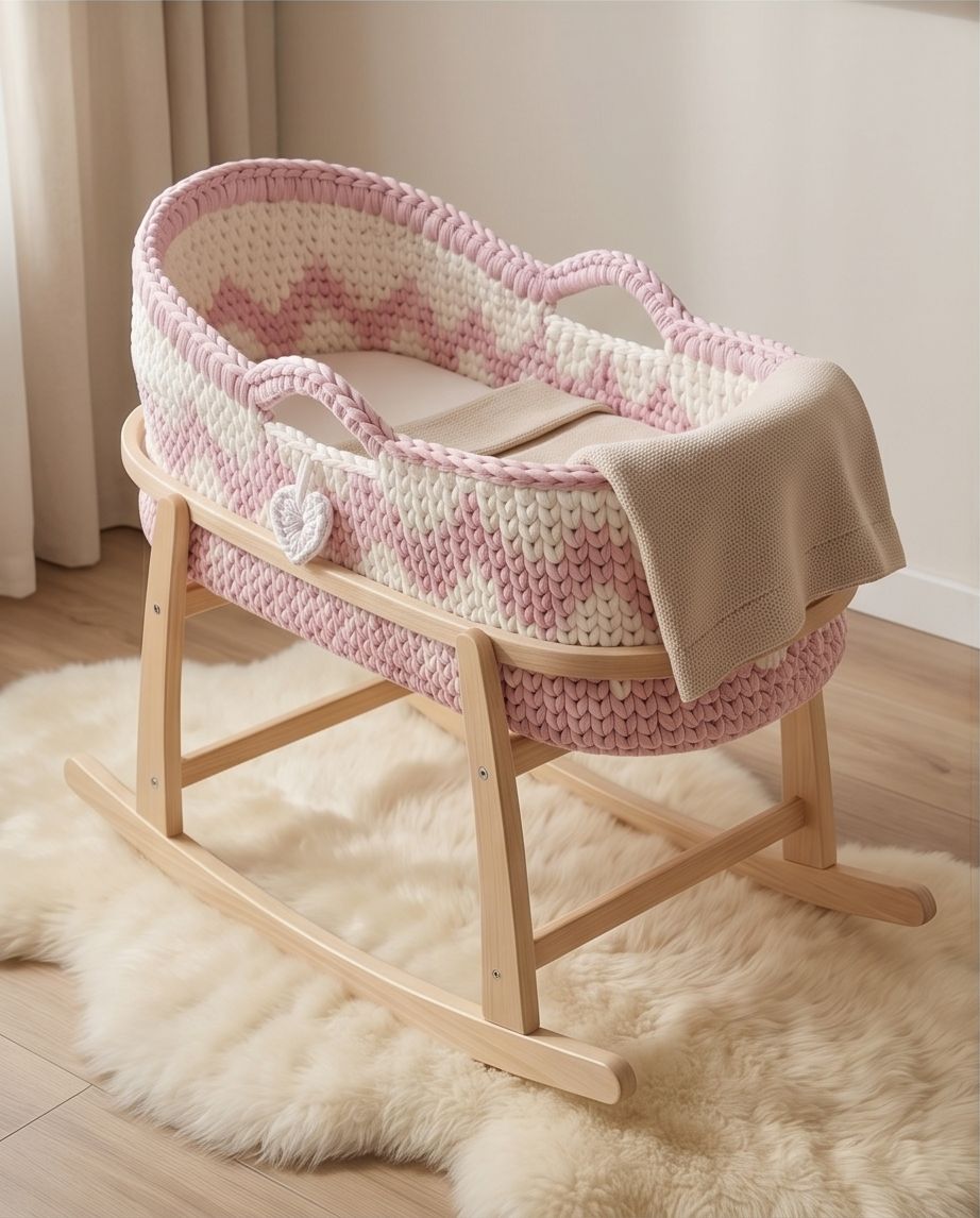 Premium Handmade Baby Cradle – Pink & Cream