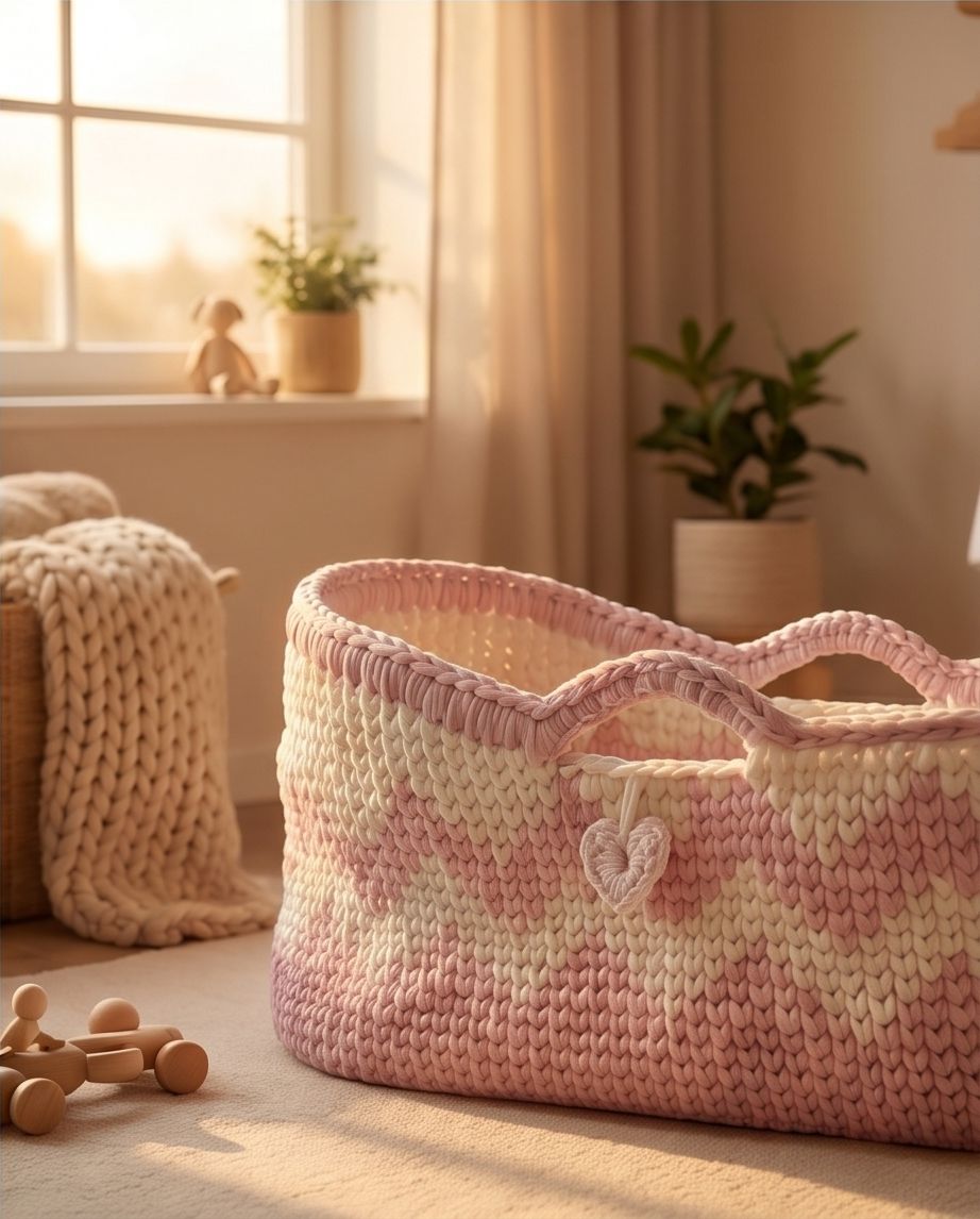 Premium Handmade Baby Cradle – Pink & Cream