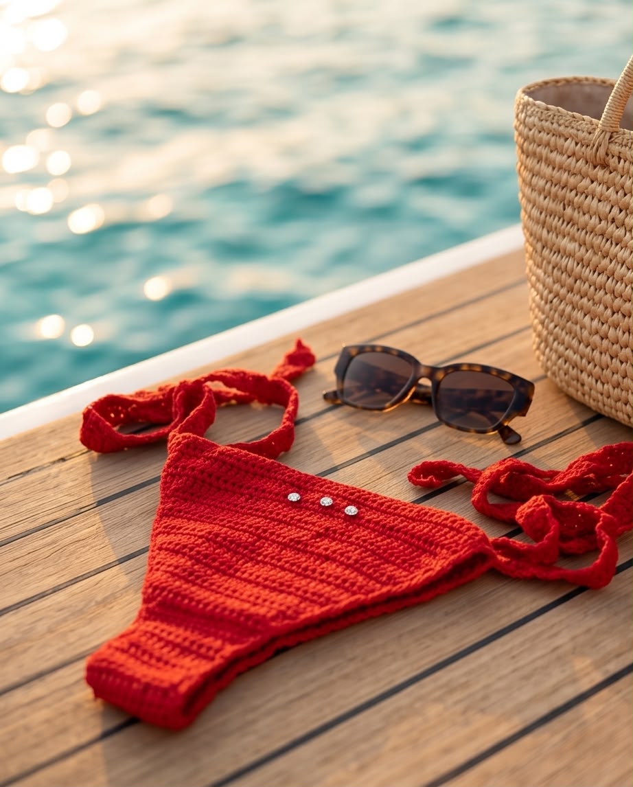 VTBags Red Crystal Crochet Bikini Bottom