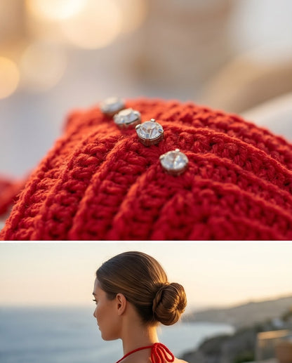 VTBags Red Crystal Crochet Bikini Top