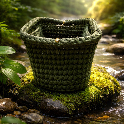 Olive Green Handmade Bag with Hard Base and Closure