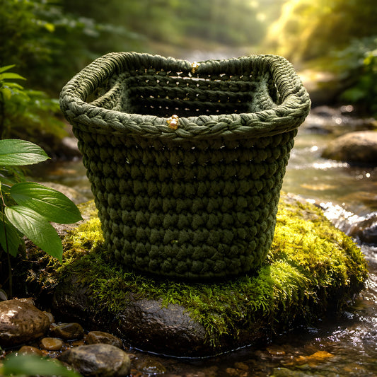 Olive Green Handmade Bag with Hard Base and Closure