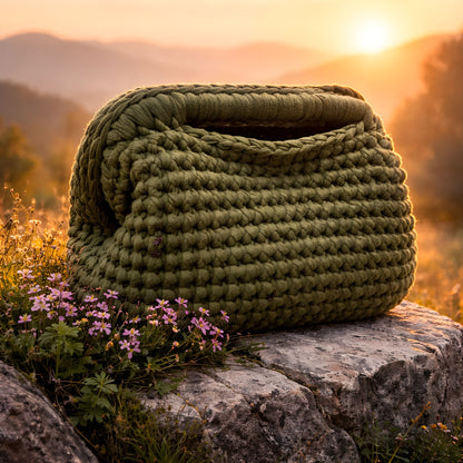 Olive Green Handmade Bag with Hard Base and Closure