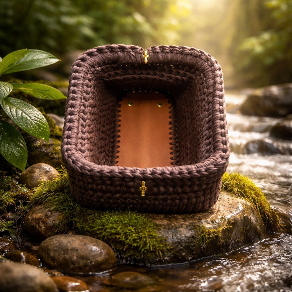 Chocolate Brown Handmade Bag with Rigid Base and Gold Clasp
