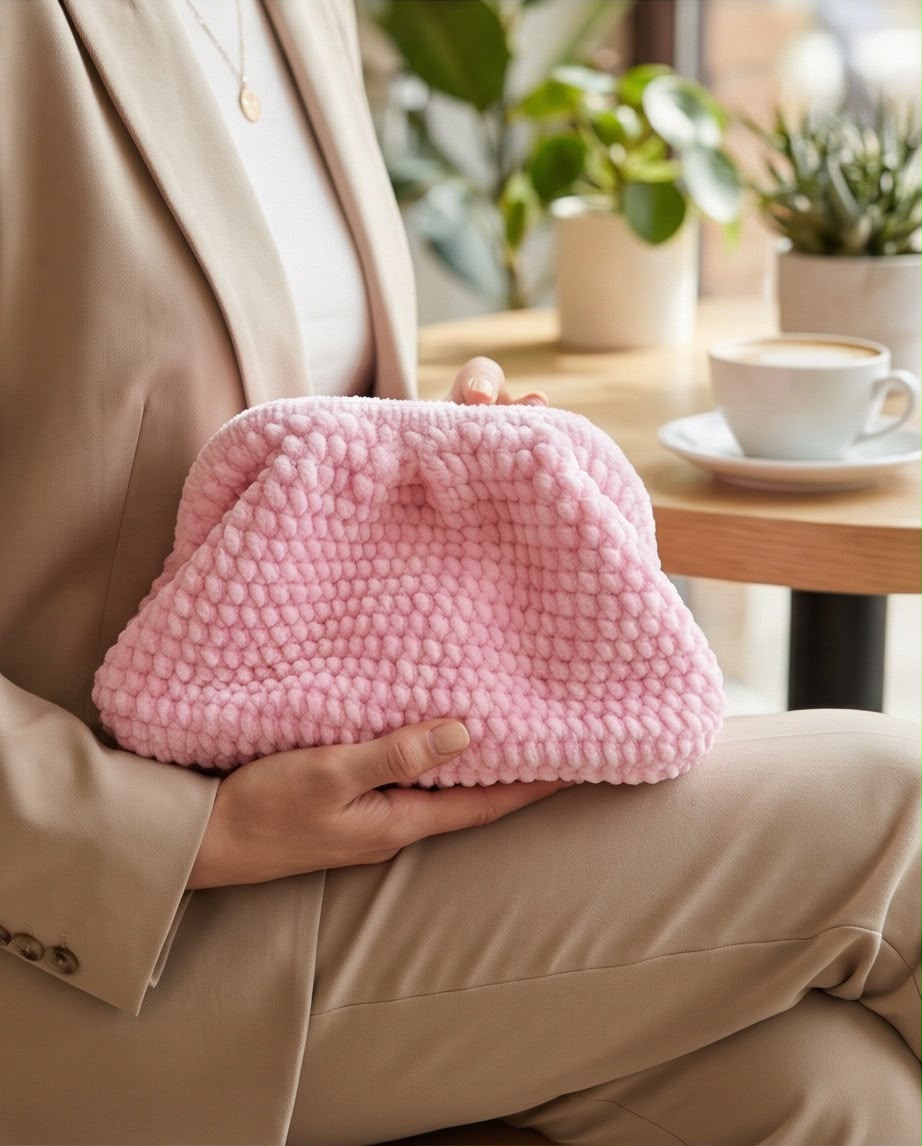 VTBags Blush Pink Handmade Crochet Clutch Bag