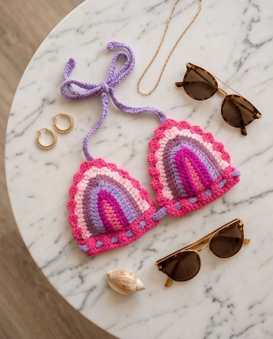 VTBags Berry Sunset Handmade Crochet Bikini Top