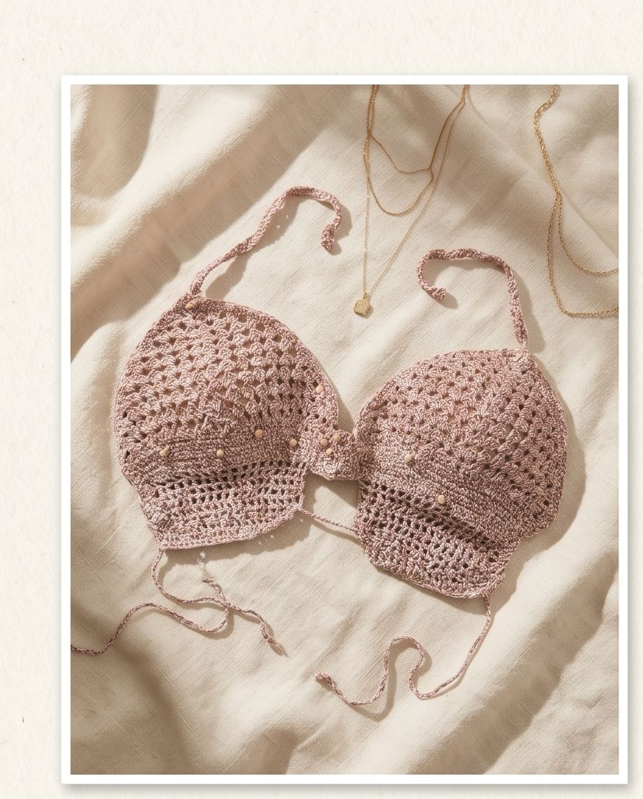 VTBags Blush Pearl Handmade Crochet Bikini Top