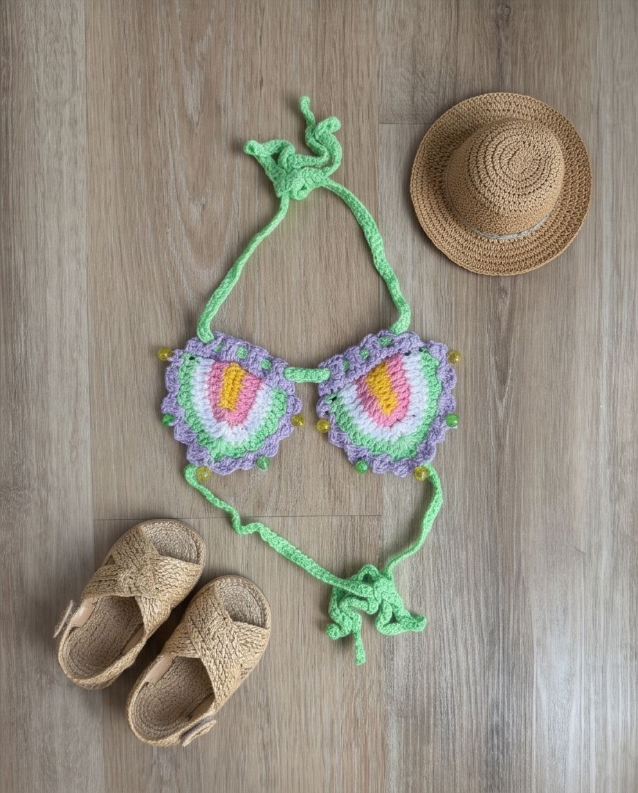 VTBags Candy Bloom Handmade Crochet Bikini Top