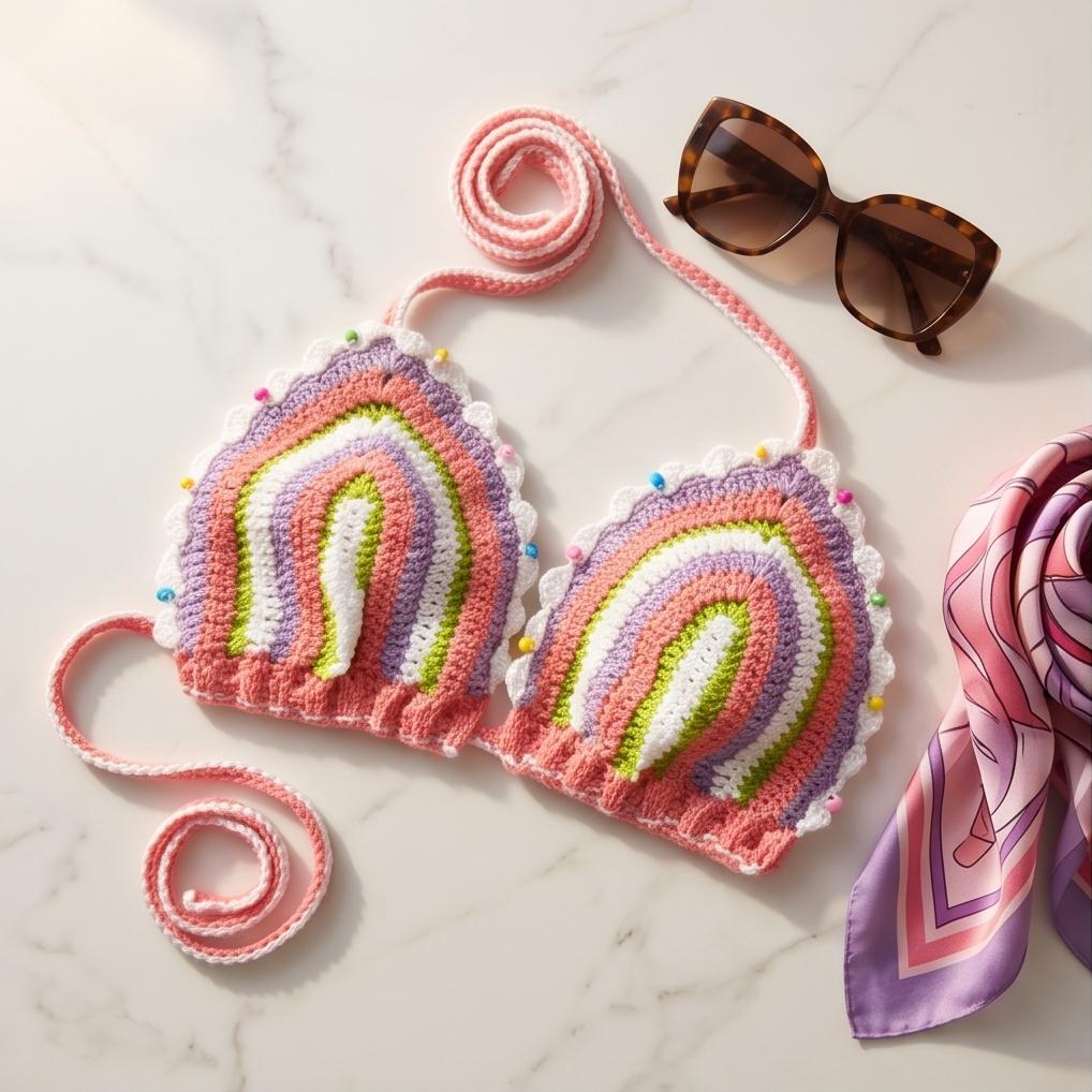 VTBags Candy Bloom Handmade Crochet Bikini Top