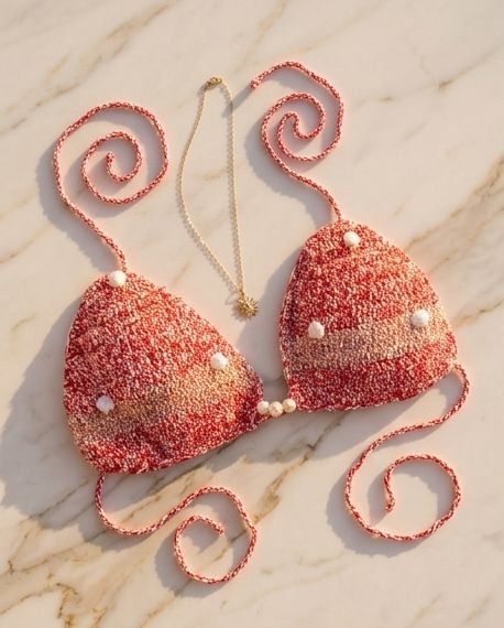 VTBags Coral Pearl Handmade Crochet Bikini Top