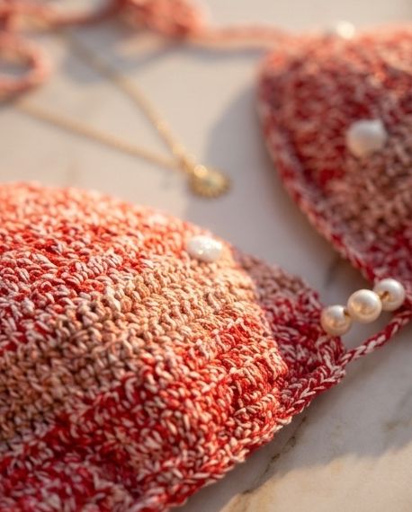 VTBags Coral Pearl Handmade Crochet Bikini Top