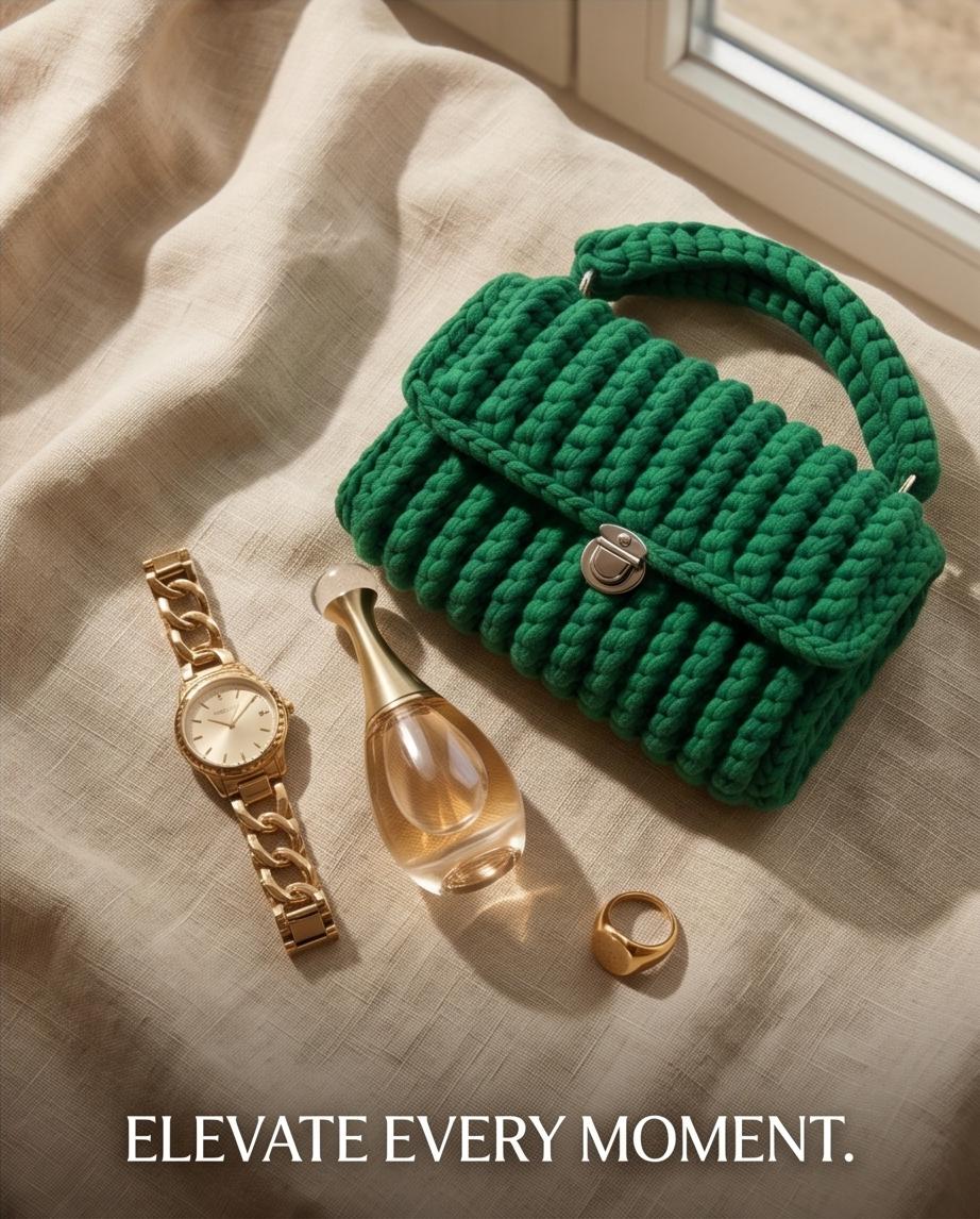 VTBags Emerald Velvet Crochet Handbag