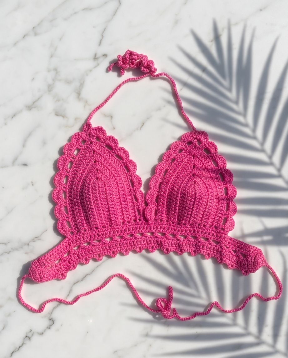 VTBags Hot Pink Scalloped Handmade Crochet Top
