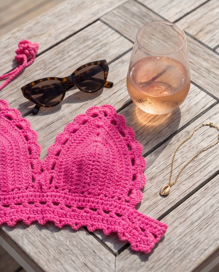 VTBags Hot Pink Scalloped Handmade Crochet Top