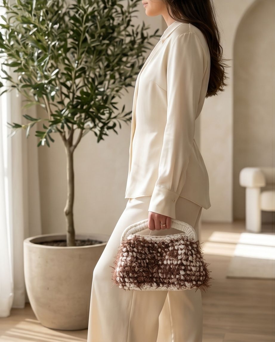 Ivory Mocha Handmade Crochet Mini Bag