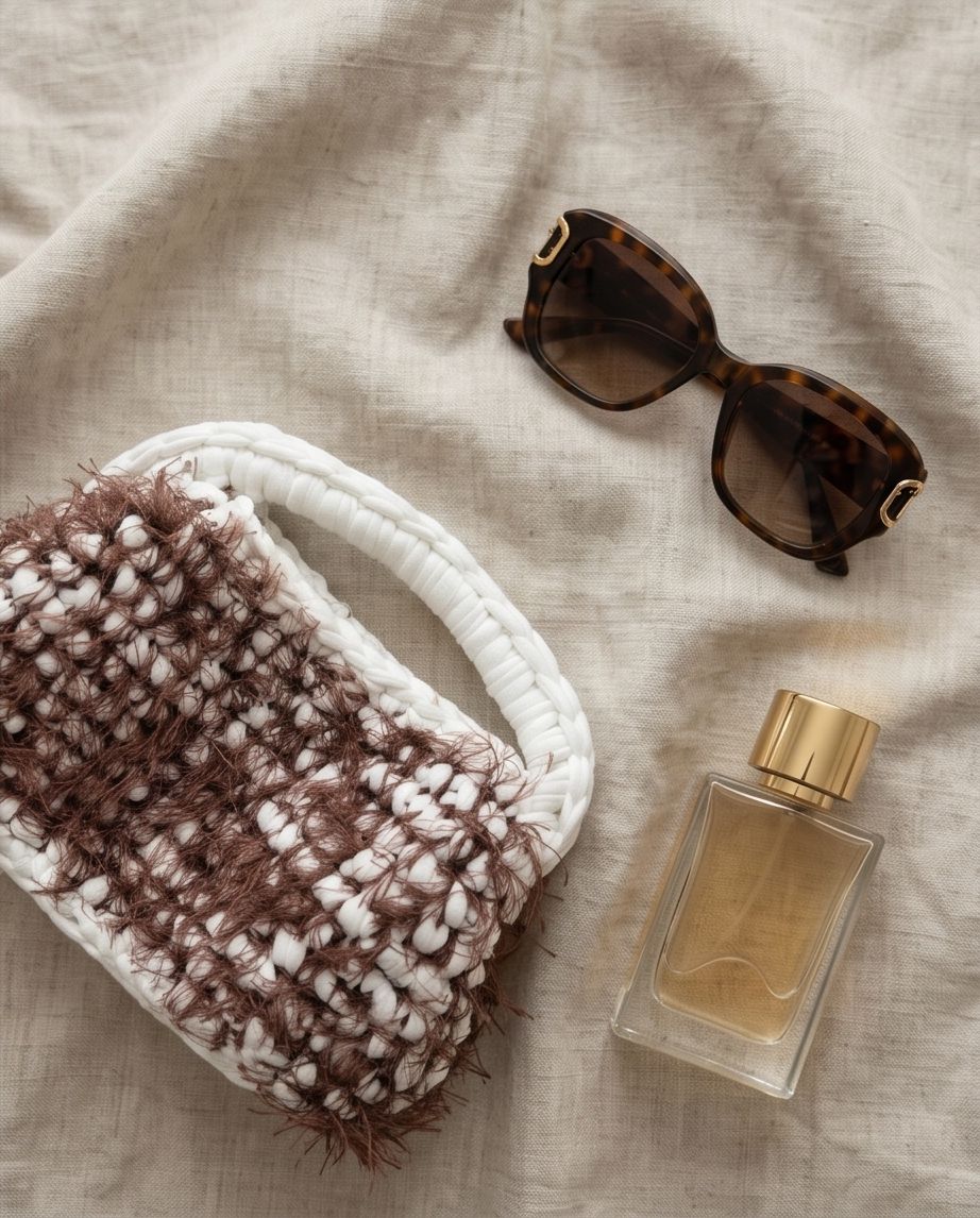 Ivory Mocha Handmade Crochet Mini Bag