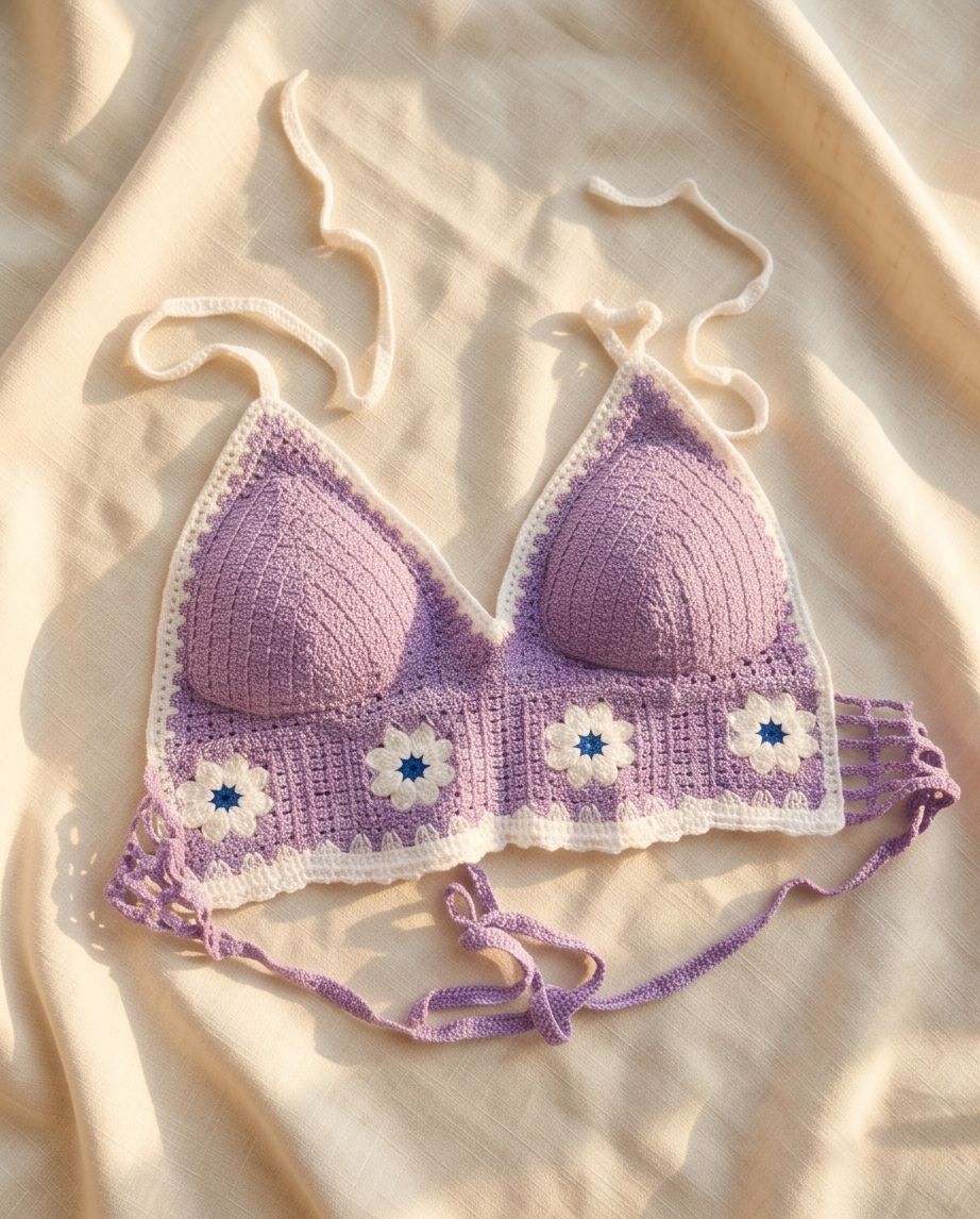 VTBags Lavender Daisy Handmade Crochet Bikini Set