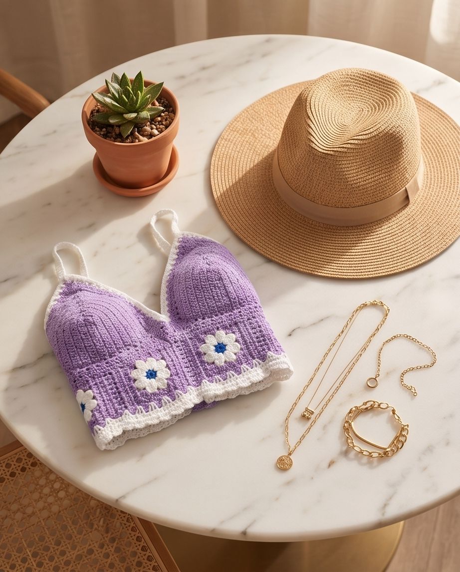 VTBags Lavender Daisy Handmade Crochet Bikini Set