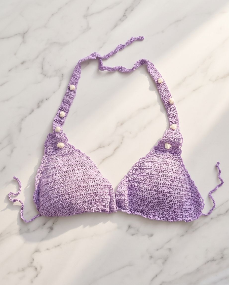 VTBags Lavender Shell Handmade Crochet Bikini Top